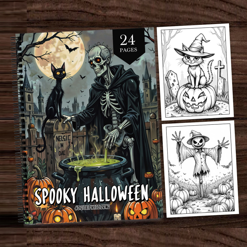 Felinco carte de colorat Halloween Horror pentru adulți - Ușurare a stresului, 24 de pagini, 120 g/m2 hârtie