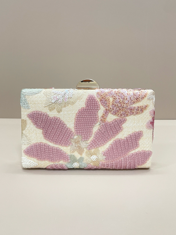 Clutch de seară cu broderie de paiete, formă pătrată-cutie, poliester, design exterior 3D, închidere cu cataramă, buzunar intern pentru telefon (toamnă 2025)