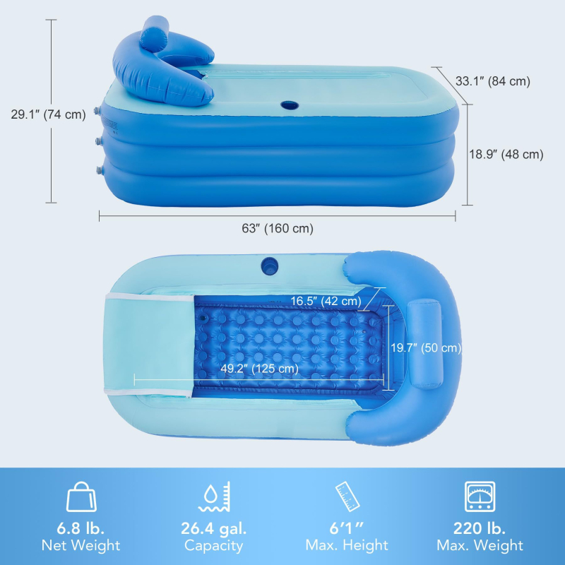 PVC nafukovacia vaňa, skladací dizajn, model: nafukovacia vaňa, funkcia: vedro na kúpanie