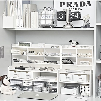 Organizator de depozitare pe birou cu 3 etaje – mobil, rezistent la praf și umezeală, material Chevron board