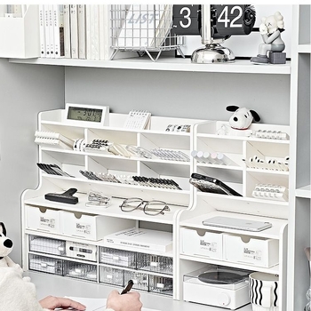 Organizator de depozitare pe birou cu 3 etaje – mobil, rezistent la praf și umezeală, material Chevron board