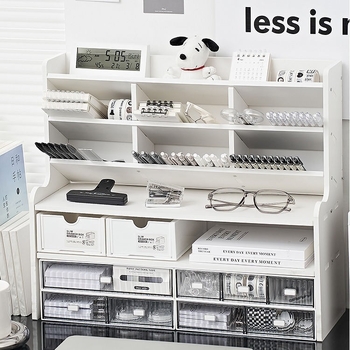 Organizator de depozitare pe birou cu 3 etaje – mobil, rezistent la praf și umezeală, material Chevron board