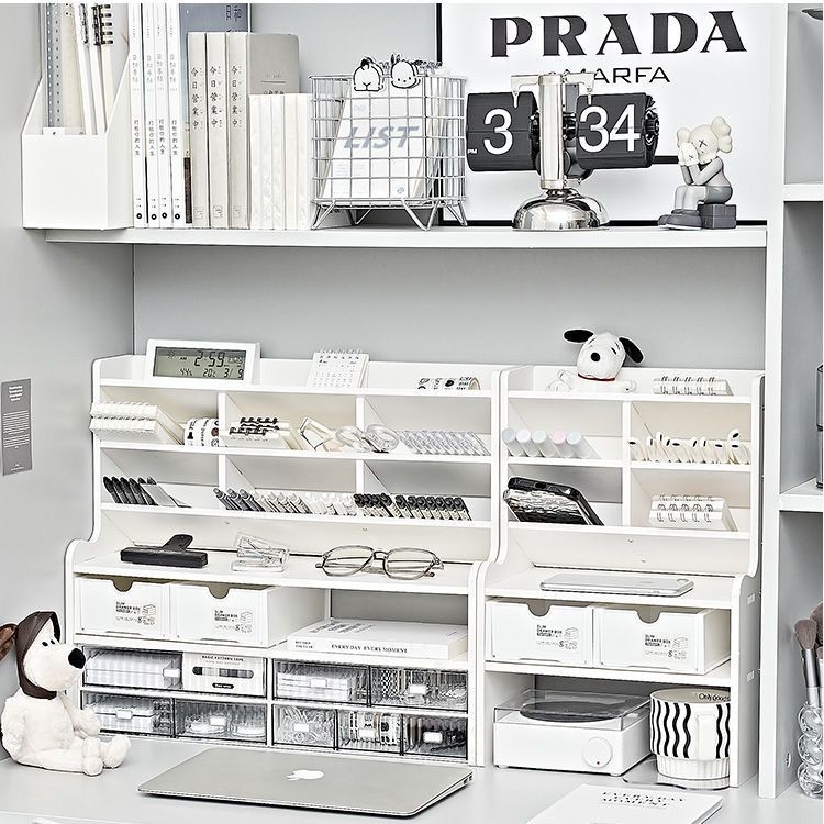 Organizator de depozitare pe birou cu 3 etaje – mobil, rezistent la praf și umezeală, material Chevron board