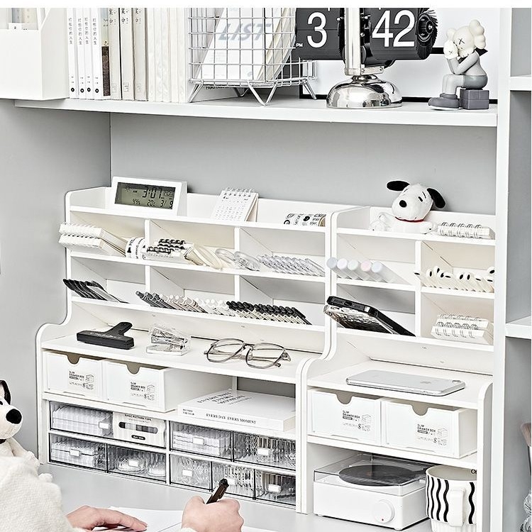 Organizator de depozitare pe birou cu 3 etaje – mobil, rezistent la praf și umezeală, material Chevron board