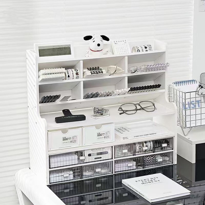 Organizator de depozitare pe birou cu 3 etaje – mobil, rezistent la praf și umezeală, material Chevron board