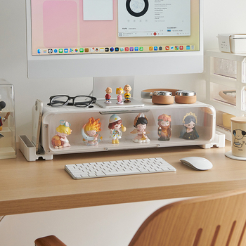 Suport de monitor cu ridicare pentru desktop, multifuncțional și rezistent la praf, structură din plastic, depozitare pe birou, stil creativ