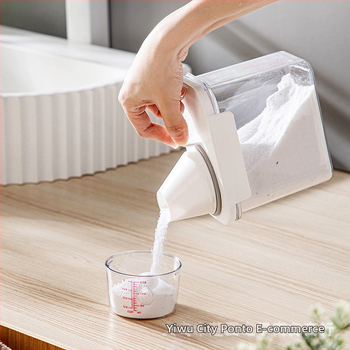 Plastový kontajner na prášok na pranie s meracou nádobou, priehľadný, moderný štýl, objem 1100/1800/2300 ml