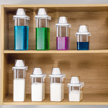 Plastový kontajner na prášok na pranie s meracou nádobou, priehľadný, moderný štýl, objem 1100/1800/2300 ml