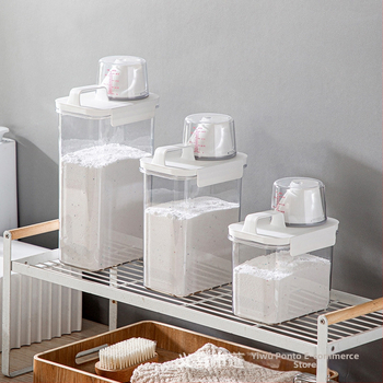 Plastový kontajner na prášok na pranie s meracou nádobou, priehľadný, moderný štýl, objem 1100/1800/2300 ml