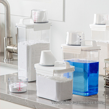 Plastový kontajner na prášok na pranie s meracou nádobou, priehľadný, moderný štýl, objem 1100/1800/2300 ml