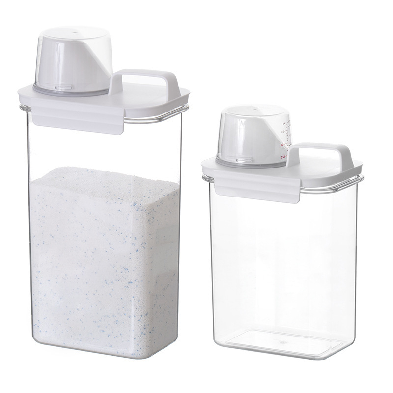 Plastový kontajner na prášok na pranie s meracou nádobou, priehľadný, moderný štýl, objem 1100/1800/2300 ml