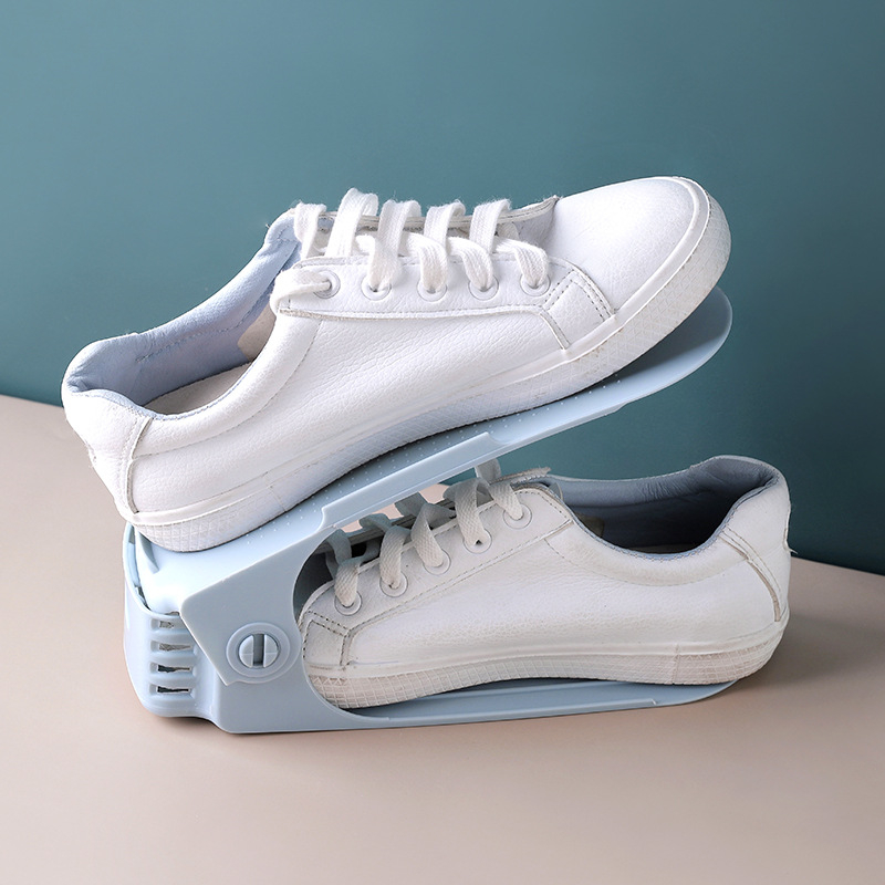 Raft de pantofi pliabil cu 2 niveluri, din plastic, podea, economisește spațiu, pentru dormitor, baie și sufragerie