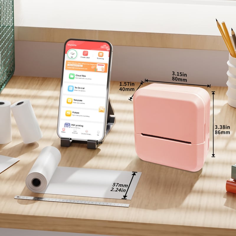 S2 Mini tlačiareň na štítky s Bluetooth, termálny papier, kompatibilný s iOS/Android, šírka tlače 20–57 mm