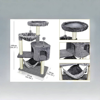 Structură de cățărare pentru pisici cu hamac, din lemn și sisal