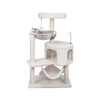 Structură de cățărare pentru pisici cu hamac, din lemn și sisal