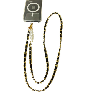 Perlový kožený reťazec na telefón cez rameno, ručne vyrobený, kovová spona