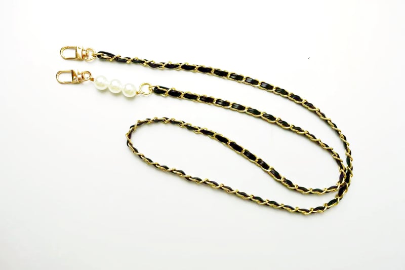 Perlový kožený reťazec na telefón cez rameno, ručne vyrobený, kovová spona