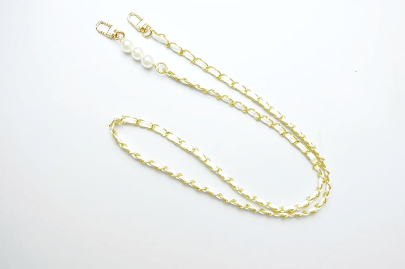 Perlový kožený reťazec na telefón cez rameno, ručne vyrobený, kovová spona