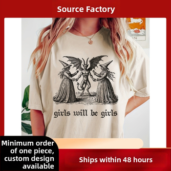 Дамска Хелоуин тениска с принт на вещица, 95% памук, кръгла яка, къси ръкави, свободна кройка