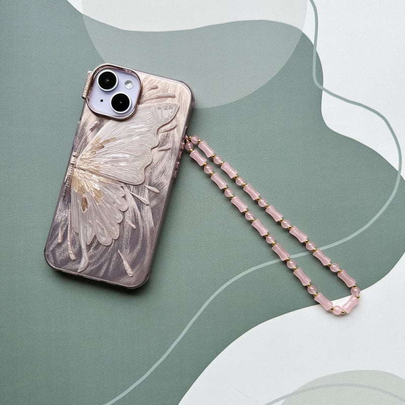 Prívesok k telefónu so sklenenými korálkami, tvar bambusového segmentu, dekoratívny šnúrkový popruh pre ženy