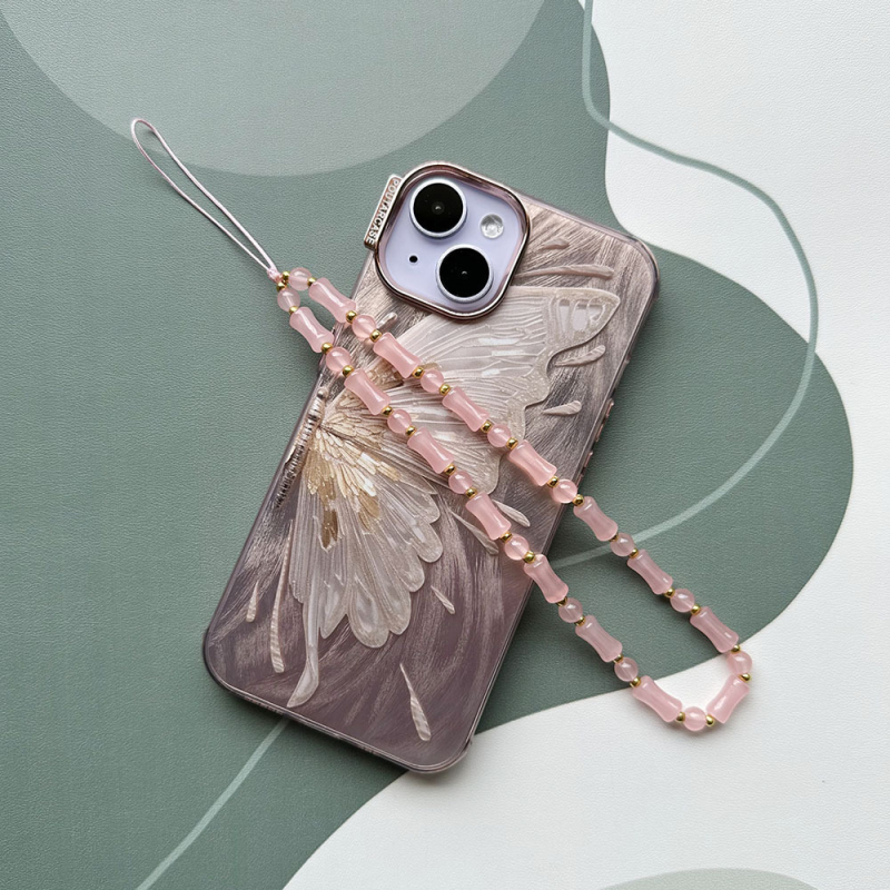 Prívesok k telefónu so sklenenými korálkami, tvar bambusového segmentu, dekoratívny šnúrkový popruh pre ženy