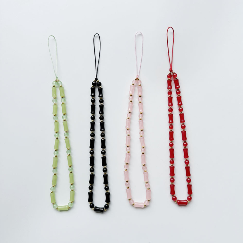 Prívesok k telefónu so sklenenými korálkami, tvar bambusového segmentu, dekoratívny šnúrkový popruh pre ženy