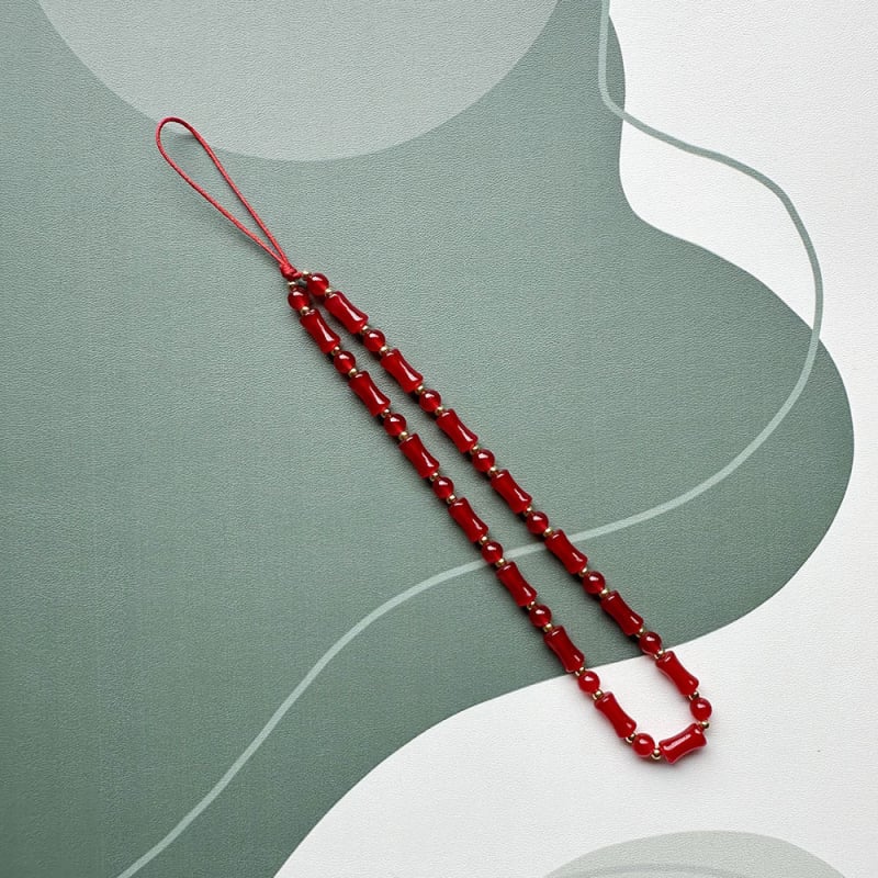 Prívesok k telefónu so sklenenými korálkami, tvar bambusového segmentu, dekoratívny šnúrkový popruh pre ženy