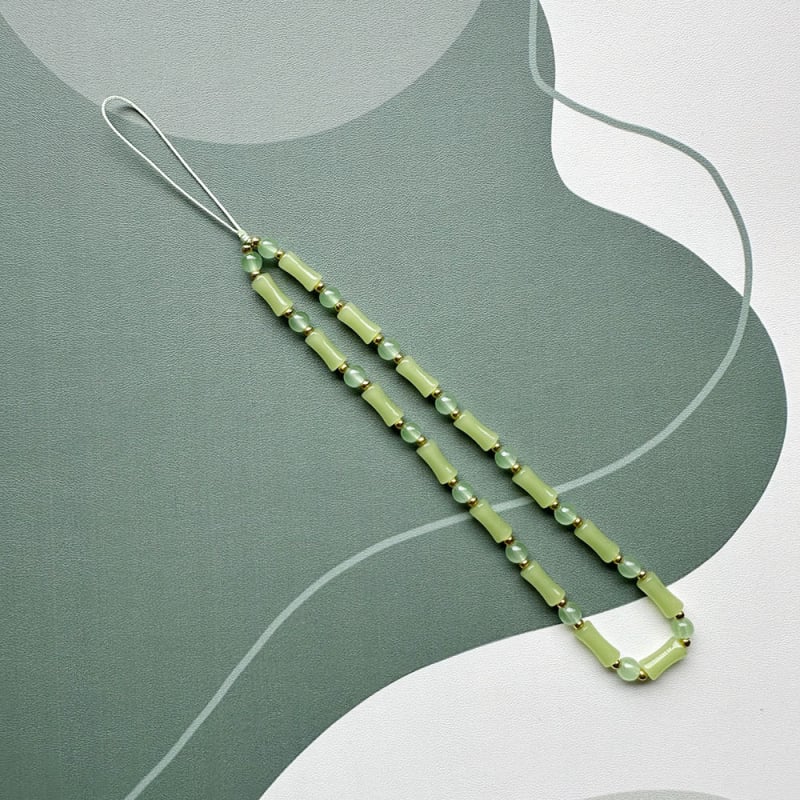 Prívesok k telefónu so sklenenými korálkami, tvar bambusového segmentu, dekoratívny šnúrkový popruh pre ženy