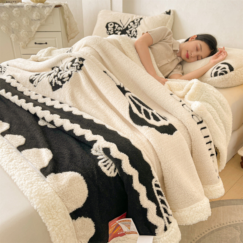 Pătură din lână cu jacquard și decupaje în formă de flori, stil Lux ușor, fleece multifuncțional (Cod produs: 56482338; Greutate: 1; Model: Altul)