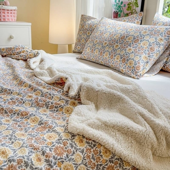 Двоен слой агнешко пухено одеяло за новородени – прост модернен стил, 3000 g+, за пролет и есен