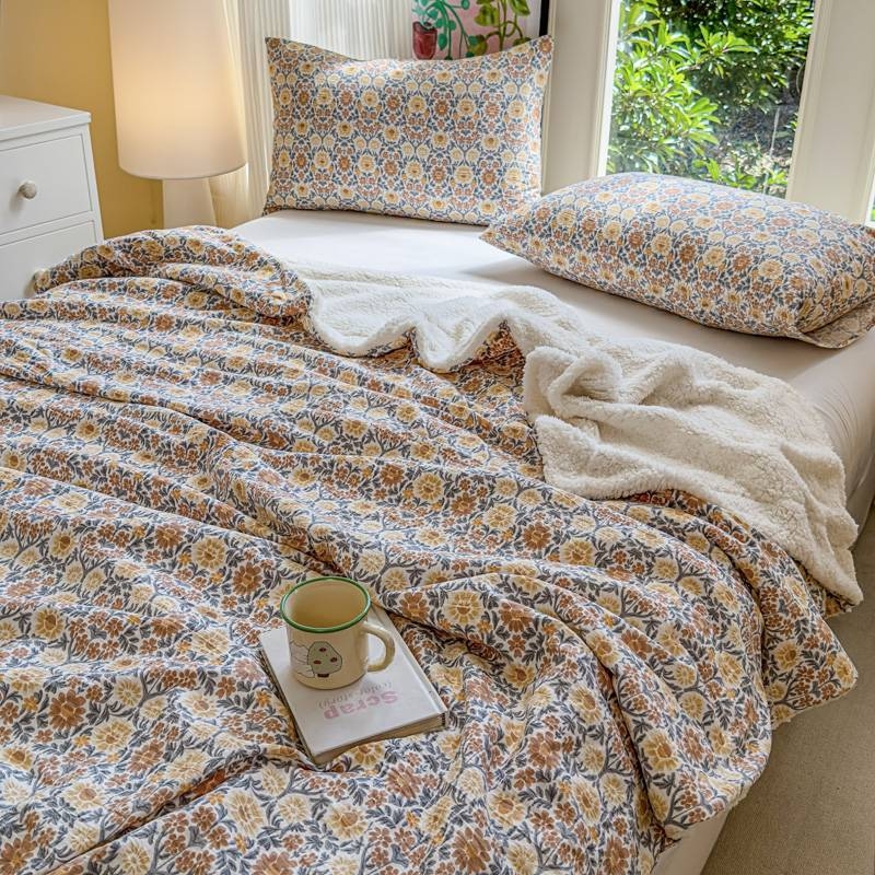 Двоен слой агнешко пухено одеяло за новородени – прост модернен стил, 3000 g+, за пролет и есен