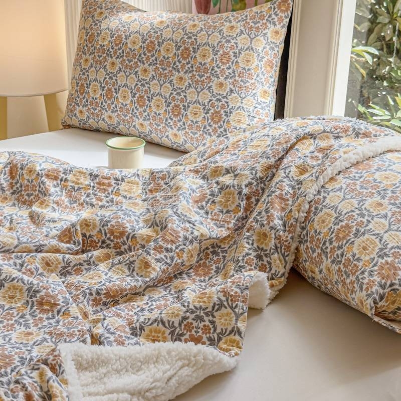 Двоен слой агнешко пухено одеяло за новородени – прост модернен стил, 3000 g+, за пролет и есен