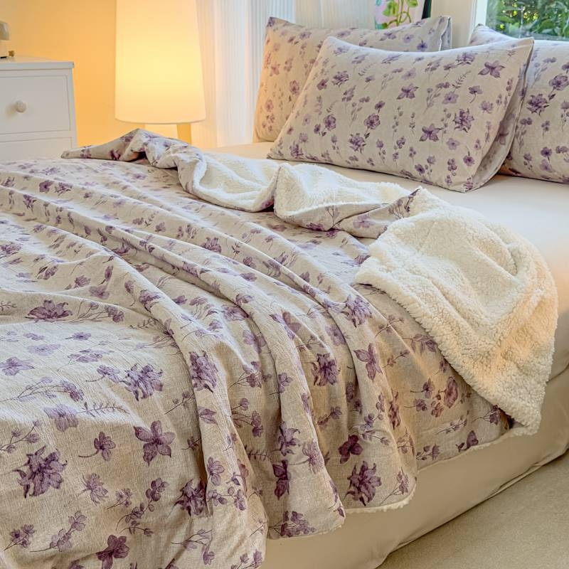 Двоен слой агнешко пухено одеяло за новородени – прост модернен стил, 3000 g+, за пролет и есен