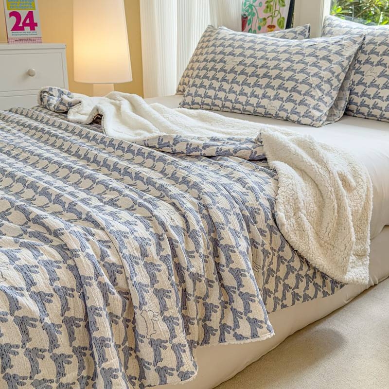 Двоен слой агнешко пухено одеяло за новородени – прост модернен стил, 3000 g+, за пролет и есен