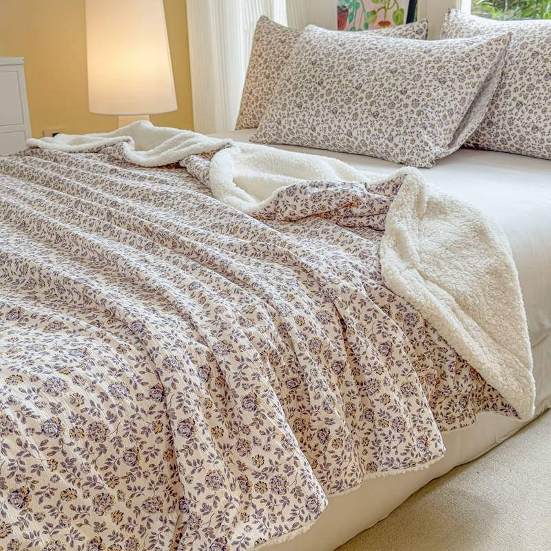 Двоен слой агнешко пухено одеяло за новородени – прост модернен стил, 3000 g+, за пролет и есен