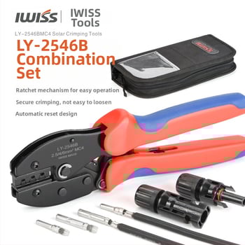 MC4 krimpovacie kliešte LY-2546B pre solárne konektory 2,5–6 mm², IWISS, vysokouhlíková oceľ, hmotnosť 450 g