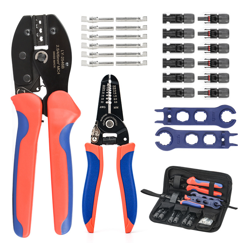 MC4 krimpovacie kliešte LY-2546B pre solárne konektory 2,5–6 mm², IWISS, vysokouhlíková oceľ, hmotnosť 450 g