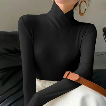 Γυναικείο τοπ με Derong βελούδινο ύφασμα, ψηλός γιακάς, μακρυμάνικες, στενή γραμμή, ύφανση πολυεστερ-ελαστάνης