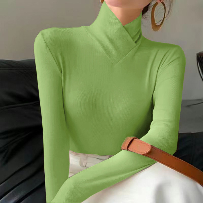 Γυναικείο τοπ με Derong βελούδινο ύφασμα, ψηλός γιακάς, μακρυμάνικες, στενή γραμμή, ύφανση πολυεστερ-ελαστάνης