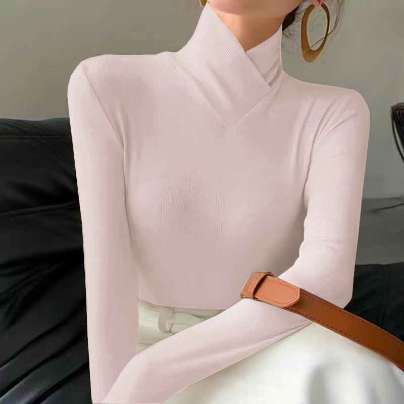 Γυναικείο τοπ με Derong βελούδινο ύφασμα, ψηλός γιακάς, μακρυμάνικες, στενή γραμμή, ύφανση πολυεστερ-ελαστάνης