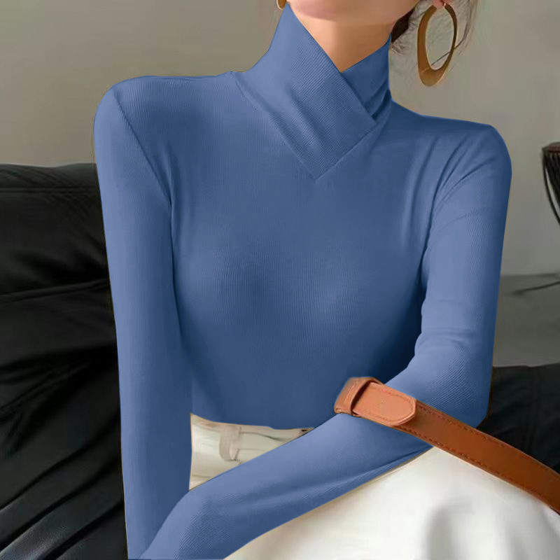 Γυναικείο τοπ με Derong βελούδινο ύφασμα, ψηλός γιακάς, μακρυμάνικες, στενή γραμμή, ύφανση πολυεστερ-ελαστάνης