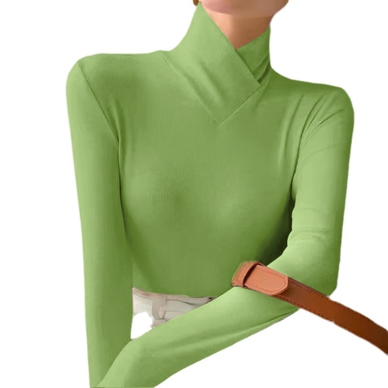 Γυναικείο τοπ με Derong βελούδινο ύφασμα, ψηλός γιακάς, μακρυμάνικες, στενή γραμμή, ύφανση πολυεστερ-ελαστάνης