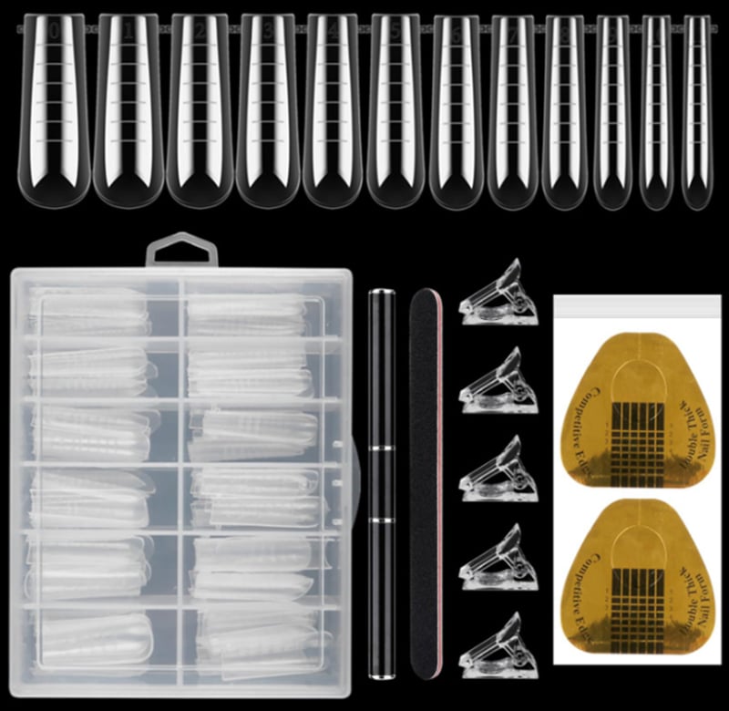 Sada gélových predlžovačov nechtov s formami a fixačným klipom, 12 kusov – Words of painting