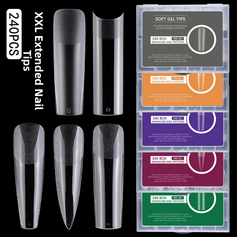 Falošné nechty nálepky – ultra tenké, bez stôp, tvar kvapky vody, priehľadné, typ s dlhým hrotom