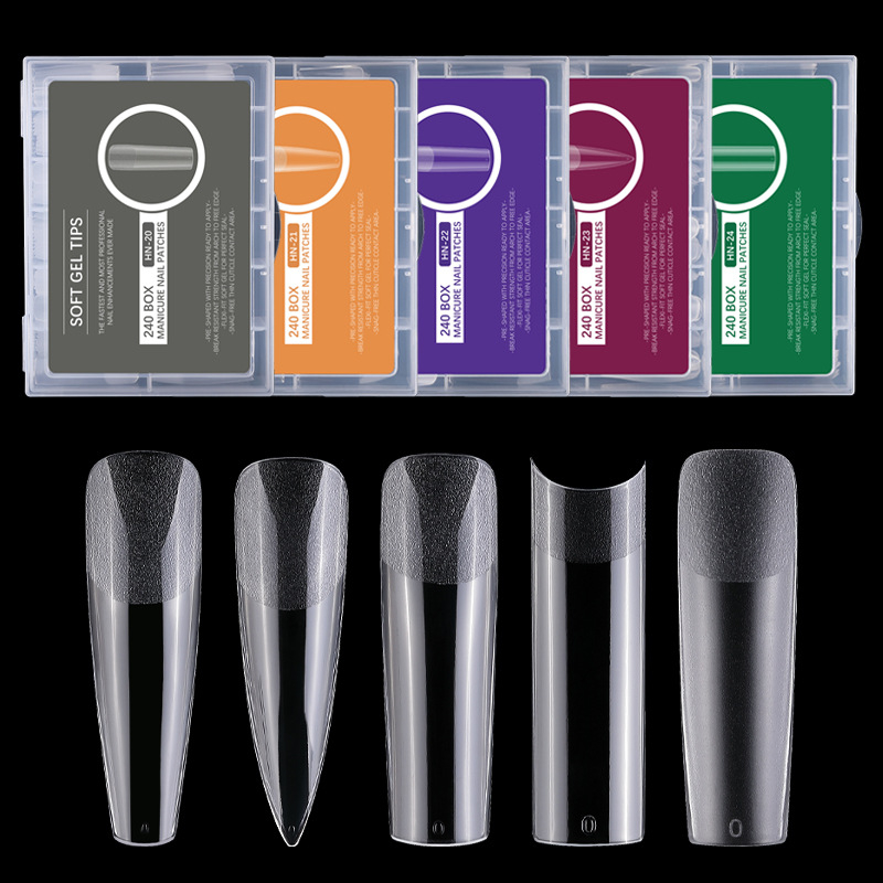 Falošné nechty nálepky – ultra tenké, bez stôp, tvar kvapky vody, priehľadné, typ s dlhým hrotom