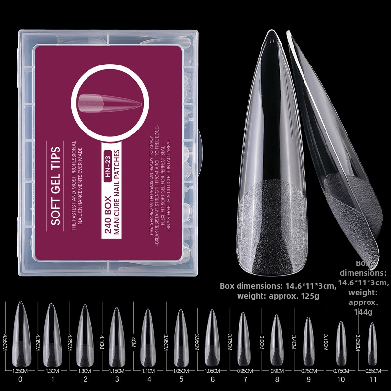 Falošné nechty nálepky – ultra tenké, bez stôp, tvar kvapky vody, priehľadné, typ s dlhým hrotom