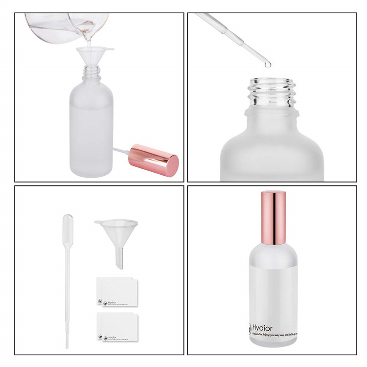 Stikla kosmētikas pudelīte ar matētu virsmu, pilinātājs un smidzinātājs