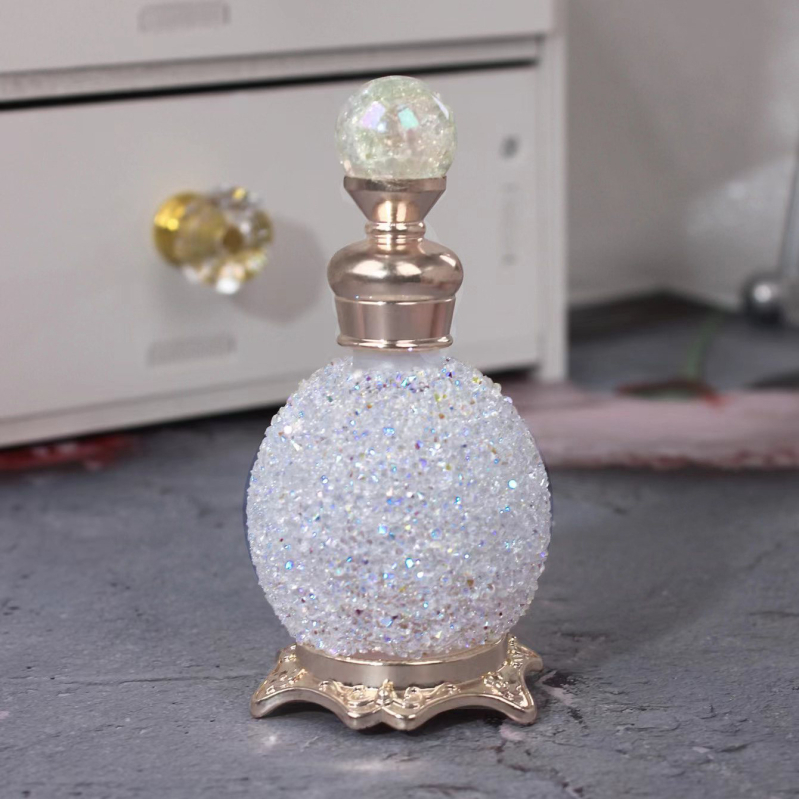 Flakón na parfum so sklom, kryštálová výzdoba, elektroplatový povrch, značka Xuan Fei, licencovaná súkromná etiketa