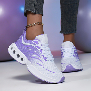 Дамски маратонки за бягане с въздушна възглавница, нисък връх, дишаща мрежеста горна част, PU + въздушна подметка, връзки
