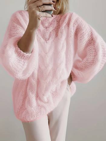 Pulóver s dlhými rukávmi, okrúhlym výstrihom, stredná dĺžka, polyester, elegantný štýl